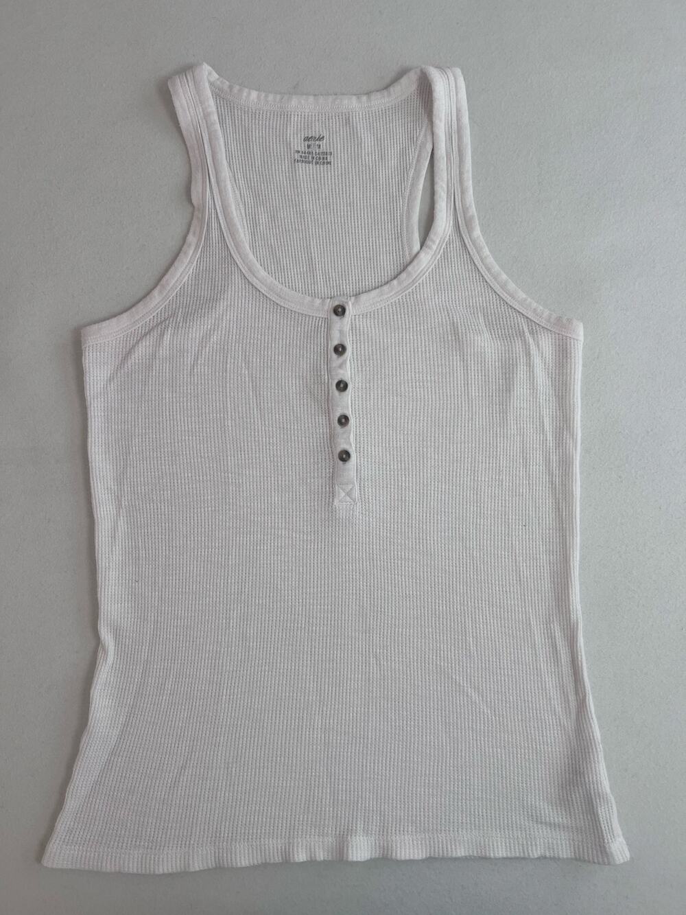 Aerie Womens M White Waffle Knit Henley Tank Top Button Front Thermal Y2K